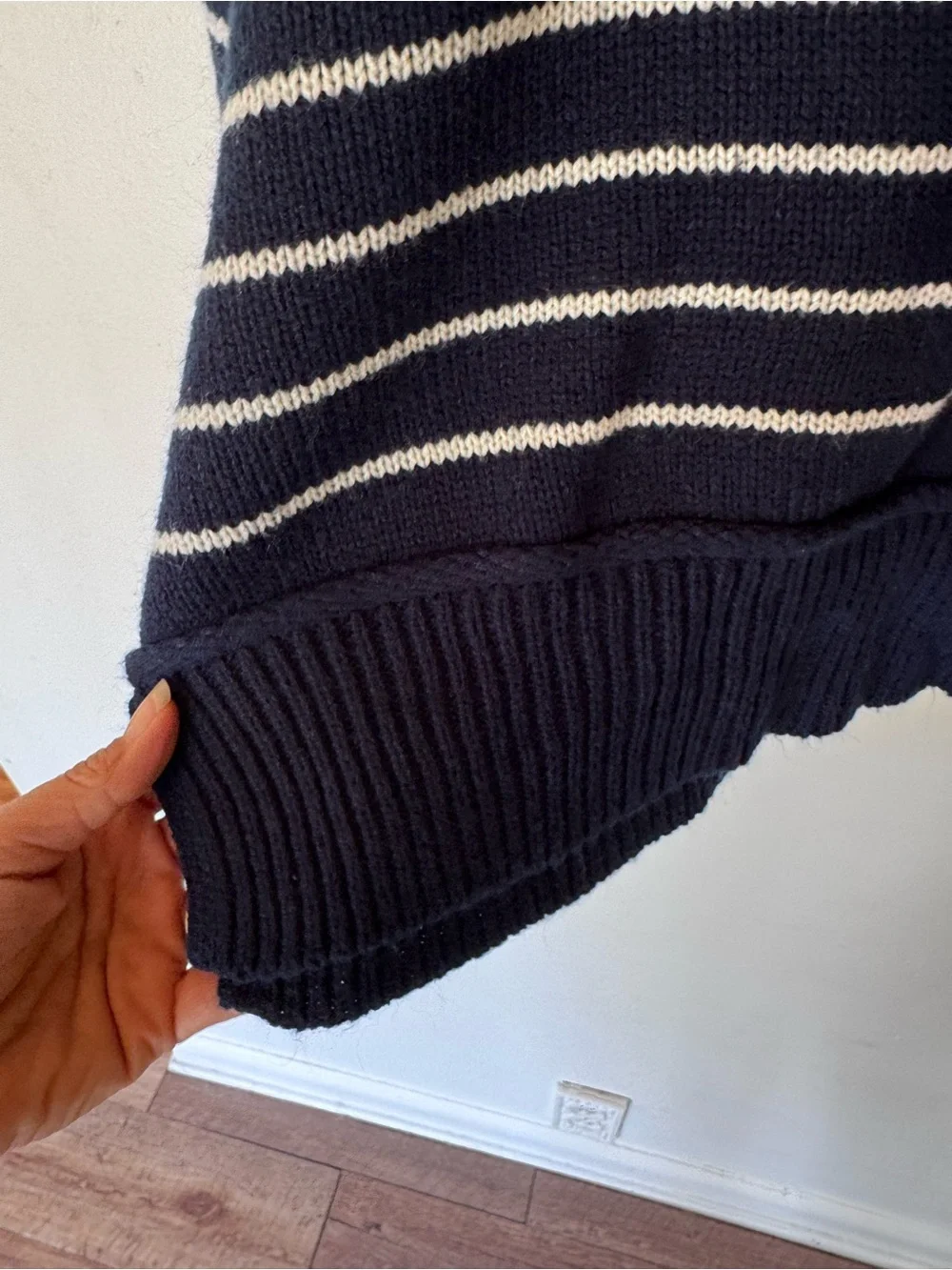 The Workshop navy blue Striped Mock Neck cropped Women's Sweater size small